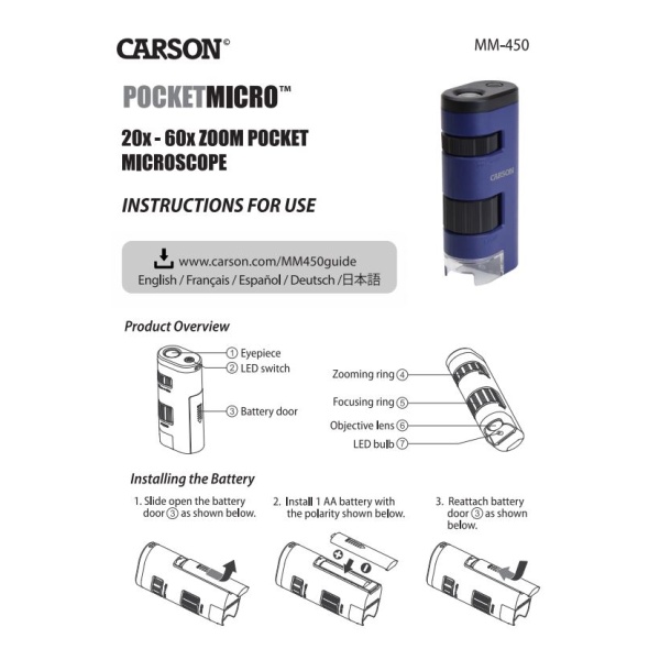 CARSON MICROBRITE PLUS POCKET MICROSCOPE 20x 60x - Rustbuster